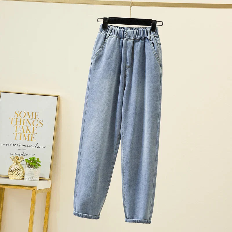 Plus Size Women Jeans 2022 Elastic Waist Loose