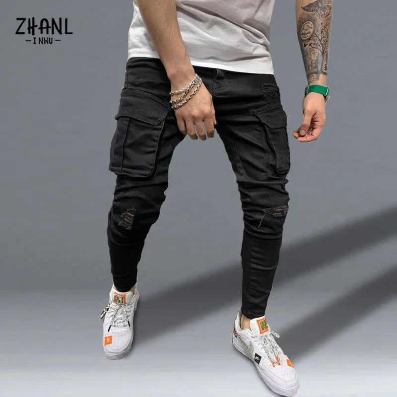 Mens Stretchy Skinny Ripped Jeans Men Slim Fit