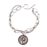 ANENJERY Silver Color Round Coin Bracelet for Women