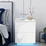Modern Luxury LED Light Nightstand w/2 Drawers Organizer