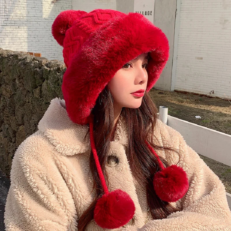 2021 New Pompom Winter Hats For Wome Earmuffs