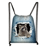 funny puppy dog / kitten cat print drawstring bag women fashion storage bag ladies shopping bags teenager boys girl backpack