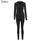 Nibber Sporty Casual Long Sleeve Hooded Zipper Solid