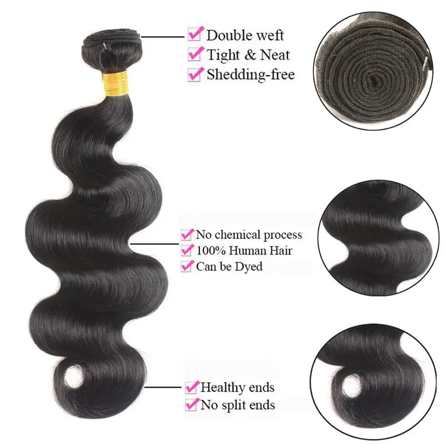 Body Wave Bundles With 6x6 Closure Brazilian Hair