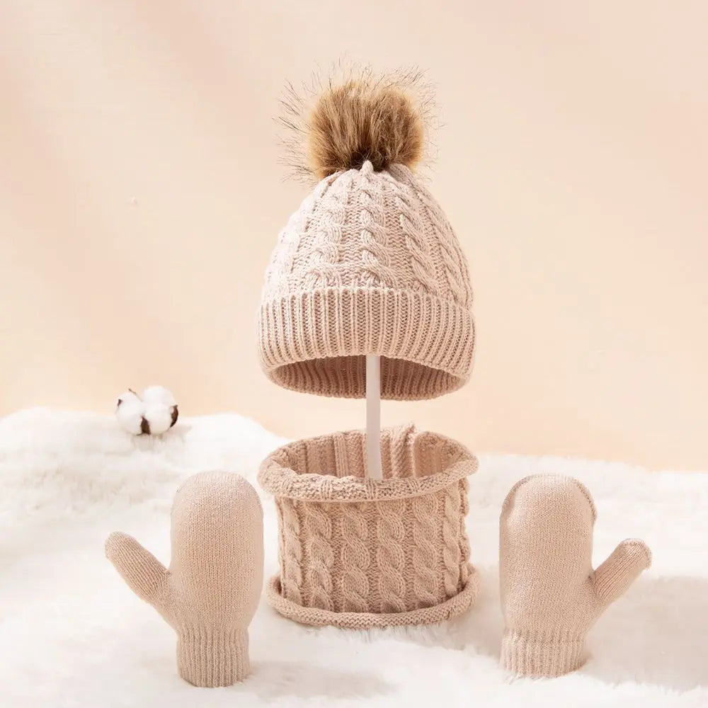 3pcs/set Kids Winter Hat Scarf Mittens Set Toddler