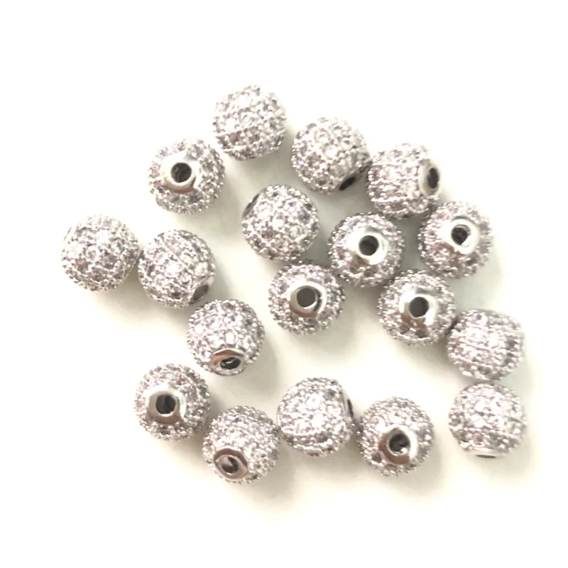 20pcs 6mm Cubic Zirconia Paved Brass Ball Spacer