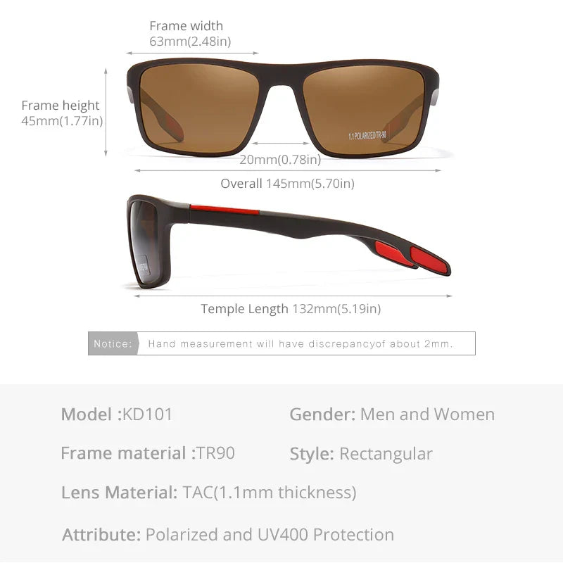 KDEAM Rectangular Ultra Light TR90 Sunglasses Men Polarized