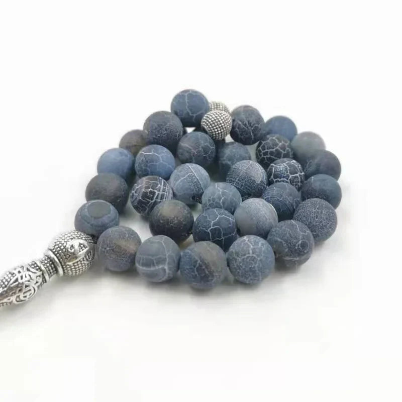 Tasbih Natural agates stone Blue Metal tassel 33