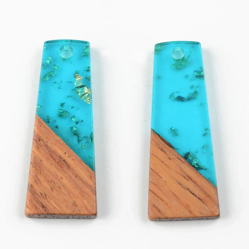 10PCS Trapezoid Earrings Accessories Natural Wood & Resin