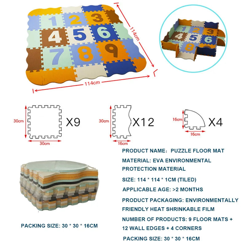 EVA Foam Play Mat with Fence Baby Puzzle
