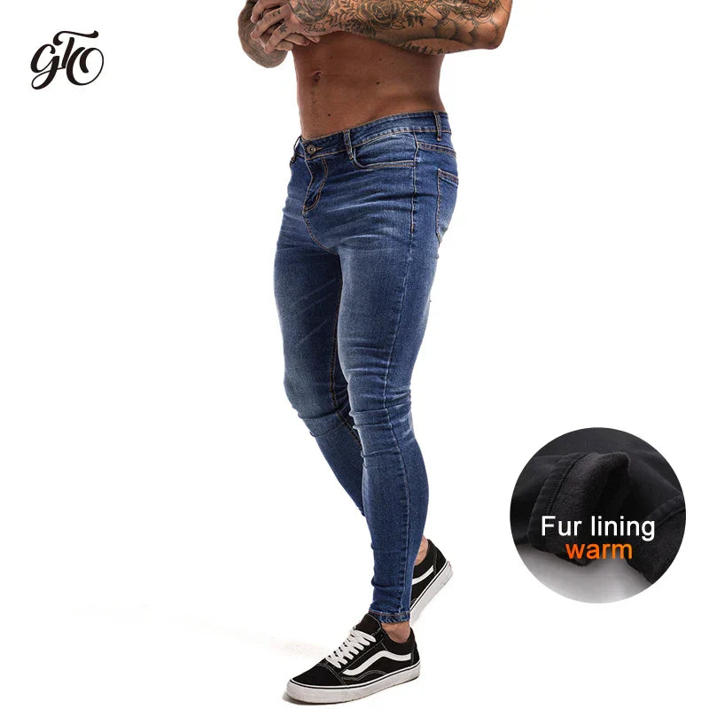 GINGTTO Jeans Men Elastic Waist Skinny Jeans Men