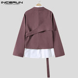 INCERUN Fashion Men Blazer Streetwear Lapel 2023 Long