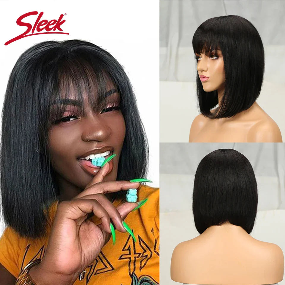 Sleek Short Bob Wigs With Bang Brazilian Straight