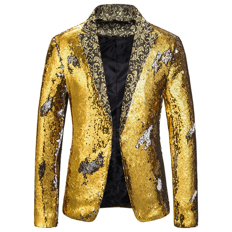 Men Blazer Shiny Sequin Shawl Collar suit Men