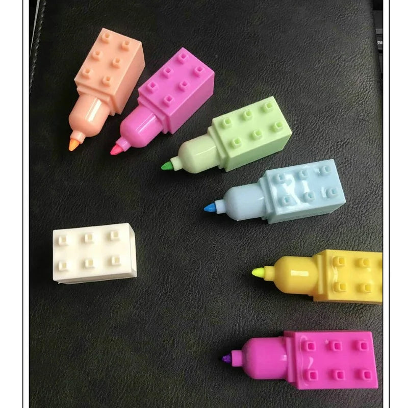6pcs Mini Block Color Highlighter Pen Building Toy