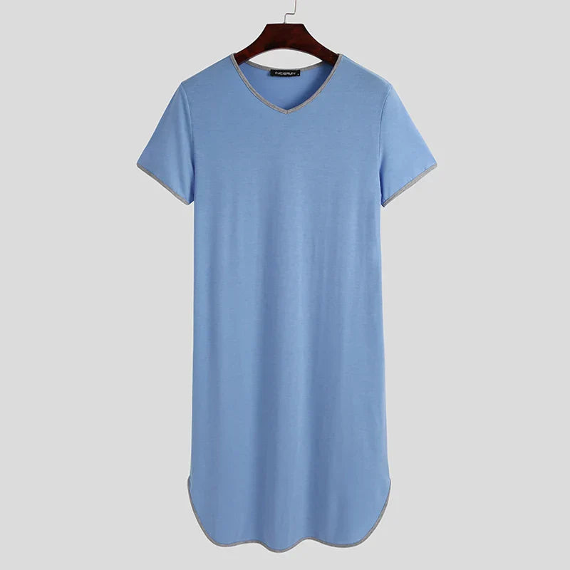 Fashion Men's Loose Sleepwear Casual Solid Nightgown INCERUN