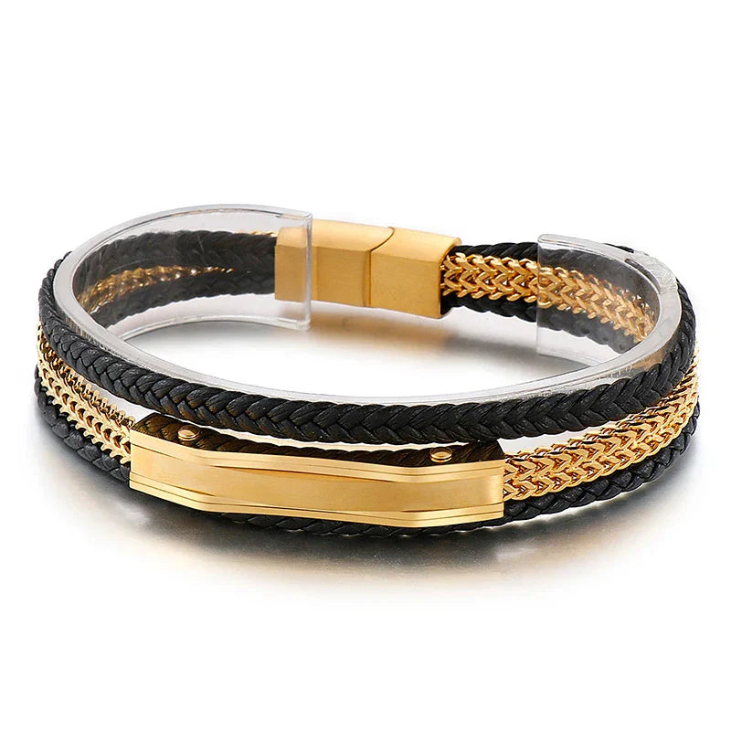 Kalen Gold Silver Color Cowhide Braided Chain Stainless