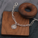 ANENJERY Silver Color Round Coin Bracelet for Women