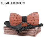 Adjustable Walnut Wooden Bow Tie For Men Pocket