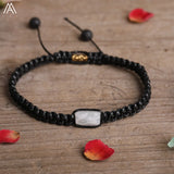 Natural Black Tourmaline Single Beads Woven Adjustable Bracelet