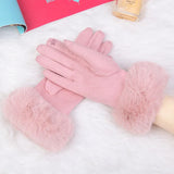 Female Faux Rabit Fur Suede Leather Touch Screen