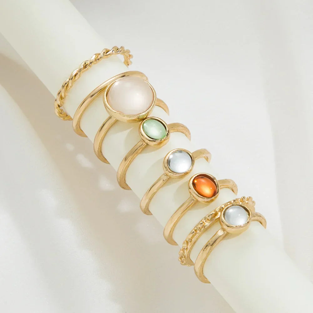 Korean Colorful Stone Rings Set for Women Girls