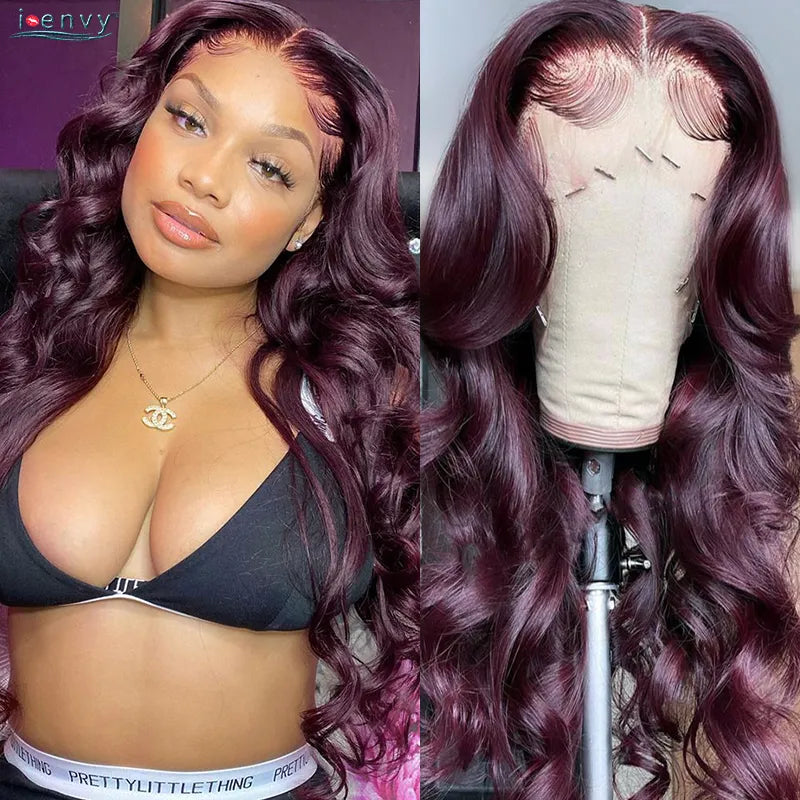 13x6 99J Burgundy Lace Front Wig Body Wave