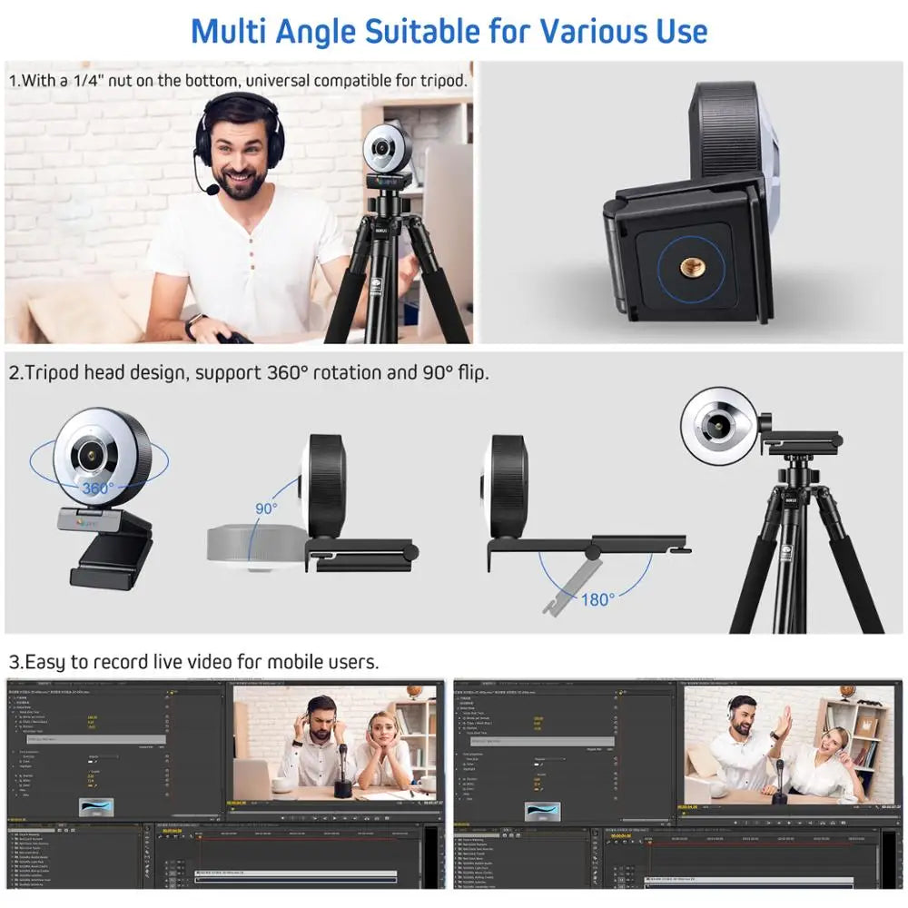 Web Camera Auto Focus Ring Beautify Fillin Lighting