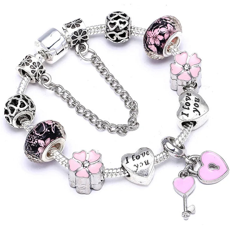 Seialoy Silver Plated Heart Key Pendant Charm Bracelets