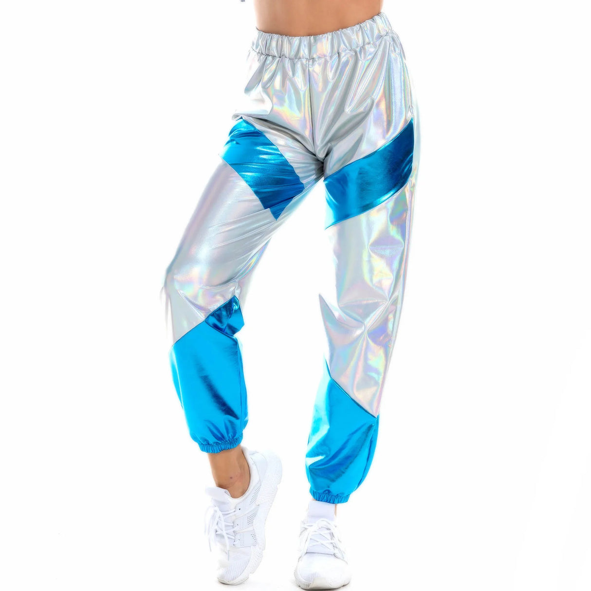 Women Shiny Metallic Joggers Pants Hip Hop Trouser