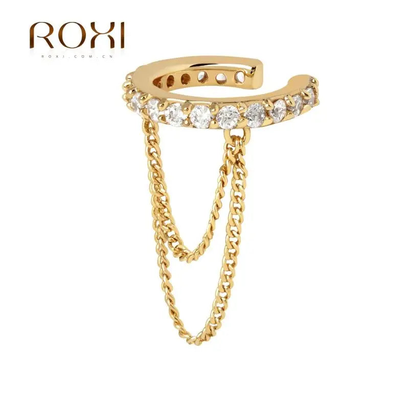 ROXI 1PC Ins Double-Layer Chain Tassel Clip Earrings