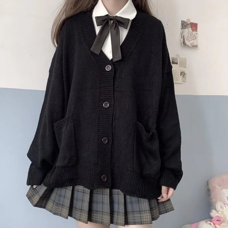 Japan School Sweater Spring Autumn Vneck Cotton Knitted