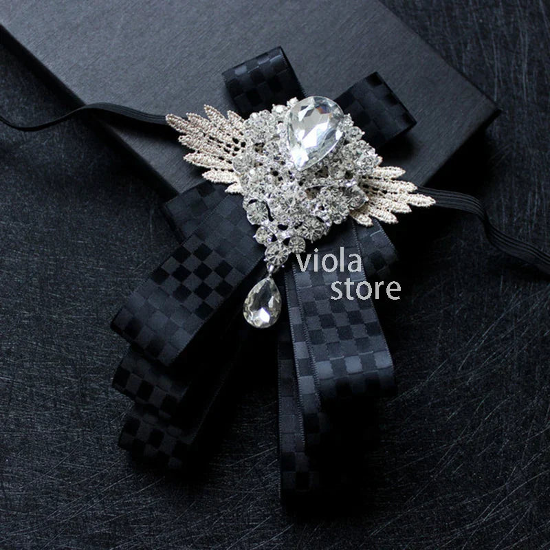 Elegant Gorgeous Diamond Ribbon Bowtie Men Wedding Suit