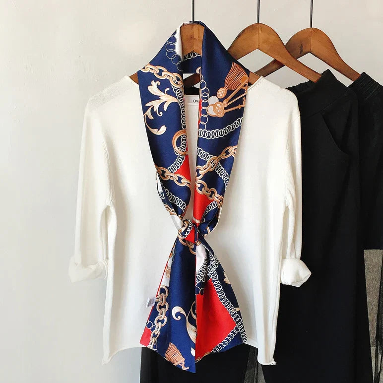 Choice Long Small Women Silk Scarf Tie Decorated