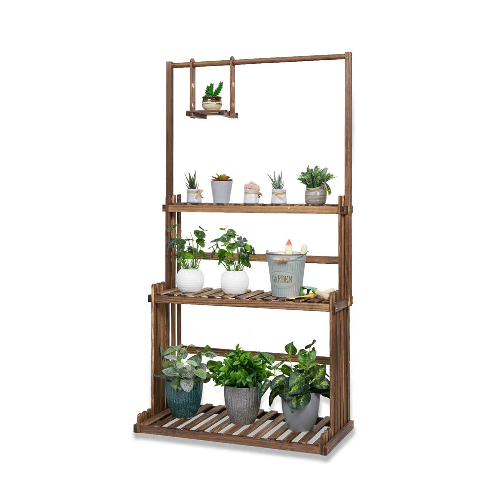 3-Tier Hanging Wood Plant Stand Planter Shelves Flower