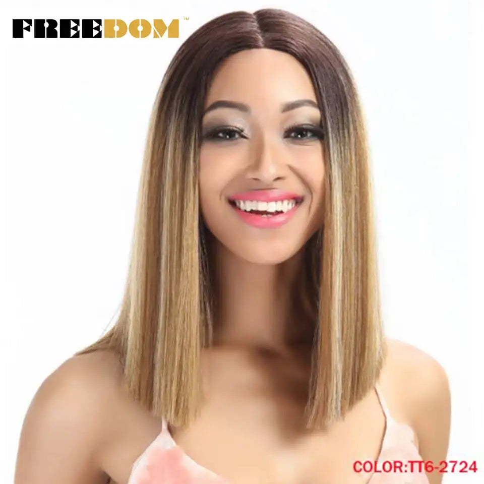 FREEDOM Synthetic Lace Wig Short Bob Straight Middle