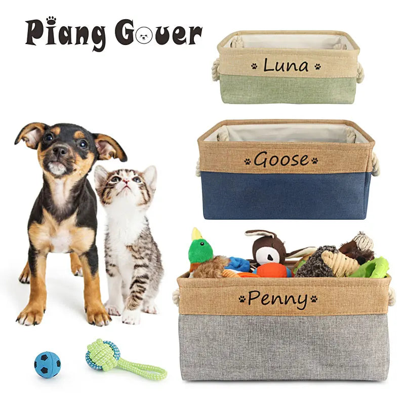 Custom Name Dog Toy Basket Cat Pet Foldable