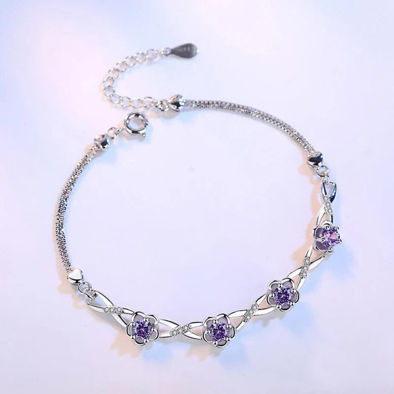 Luxury 925 Sterling Silver Bracelets Purple White Zirconia