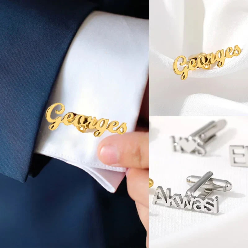 Custom Name Initials Logo Cufflinks Studs Stainless Steel