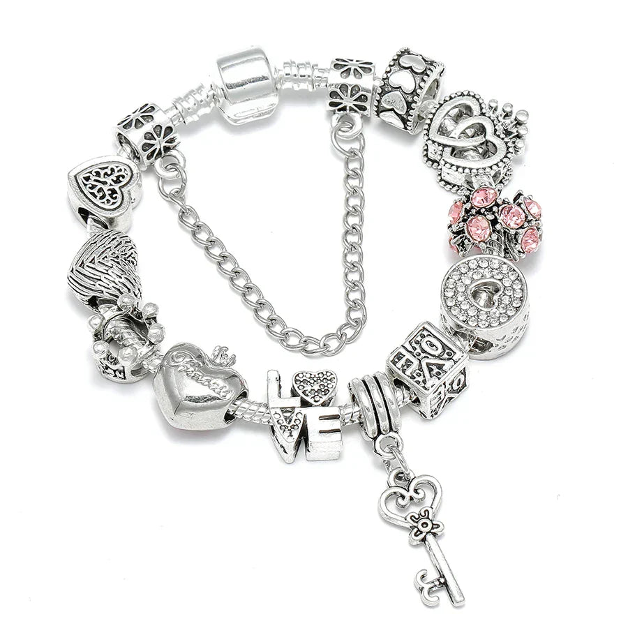 Seialoy Silver Plated Heart Key Pendant Charm Bracelets