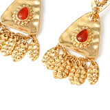 Vintage Leaves Earrings Heavy Metal Gold Studs Tassel