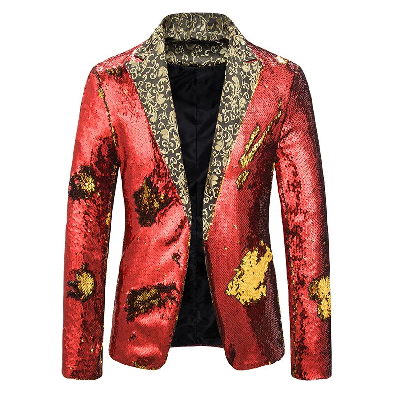 Men Blazer Shiny Sequin Shawl Collar suit Men