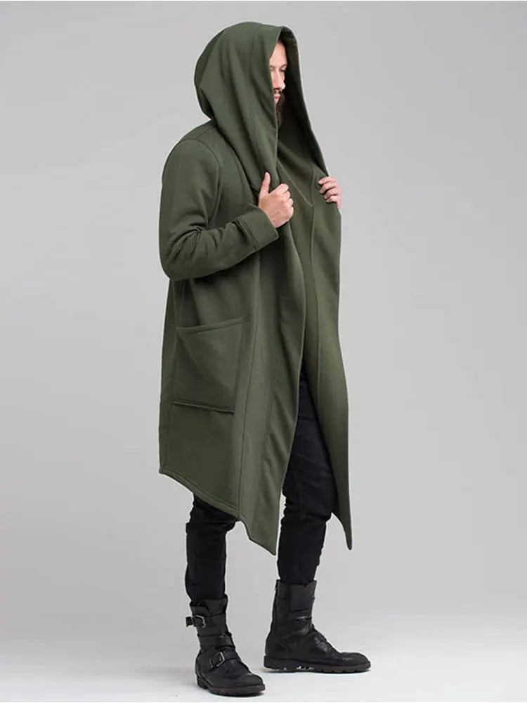 Men's Hooded Cardigan Trench Coat Streetwear Solid Color