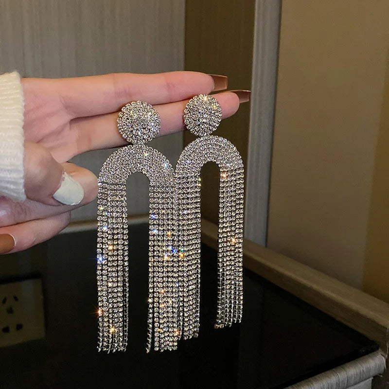 Fashion Statement Earring Long Full Rhinestone Big Earrings