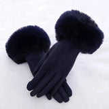 Female Faux Rabit Fur Suede Leather Touch Screen