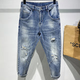 Ripped Jeans Men Light Blue Stretch Harem Pants