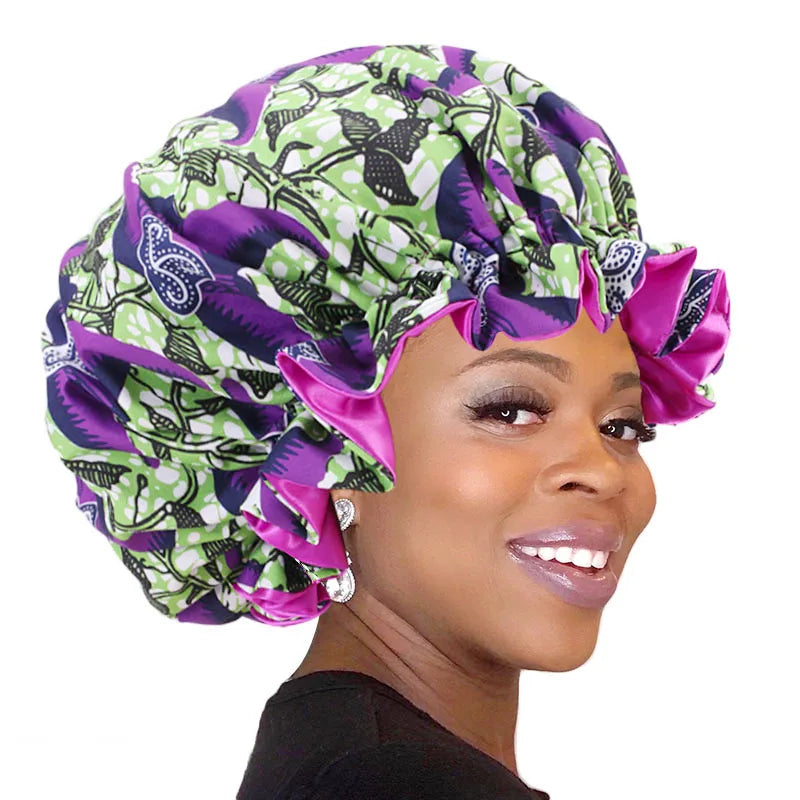 Women's Satin African Pattern Sleeping Hat Elastic Band