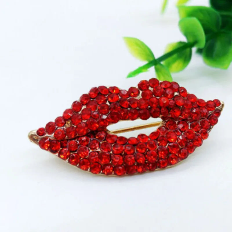 New 2024 Red Color Rhinestone Lips Brooches For