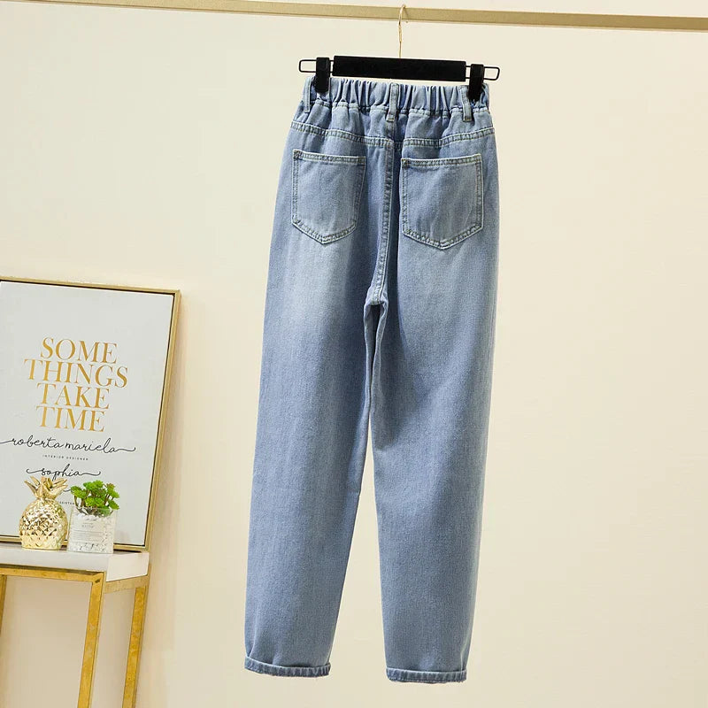 Plus Size Women Jeans 2022 Elastic Waist Loose