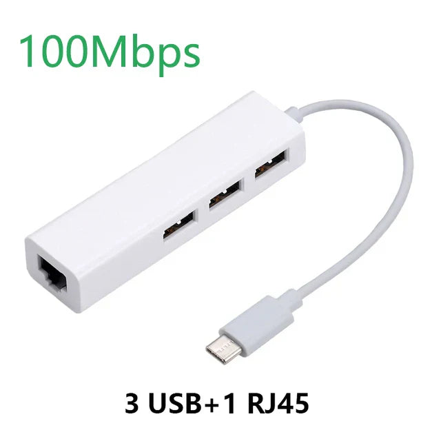 USB Ethernet with 3 Port USB HUB 2.0